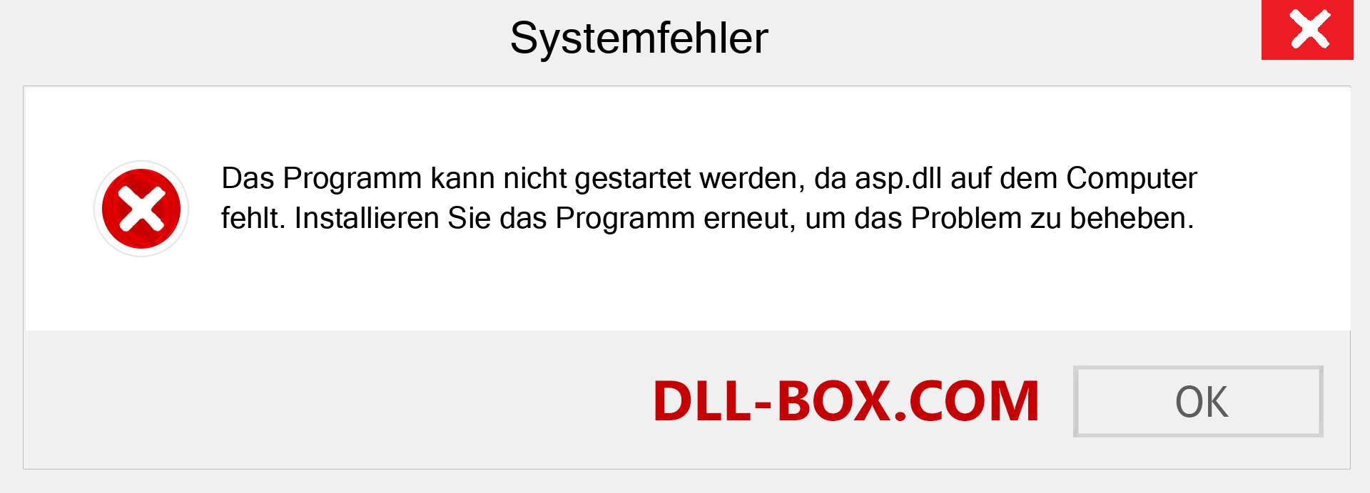 asp.dll-Datei fehlt?. Download für Windows 7, 8, 10 - Fix asp dll Missing Error unter Windows, Fotos, Bildern